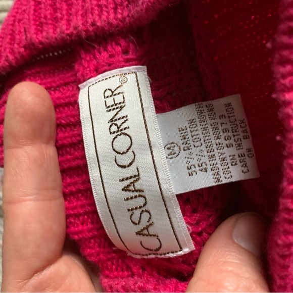 Vintage sweater Womens Medium Mock Turtleneck Chunky Cable Knit Pink Ramie - Picture 5 of 6